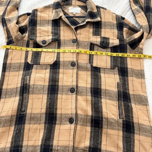 Lucky Brand Women’s Plaid Shacket Jacket Size Large Tan Black Button Up - Picture 6 of 8